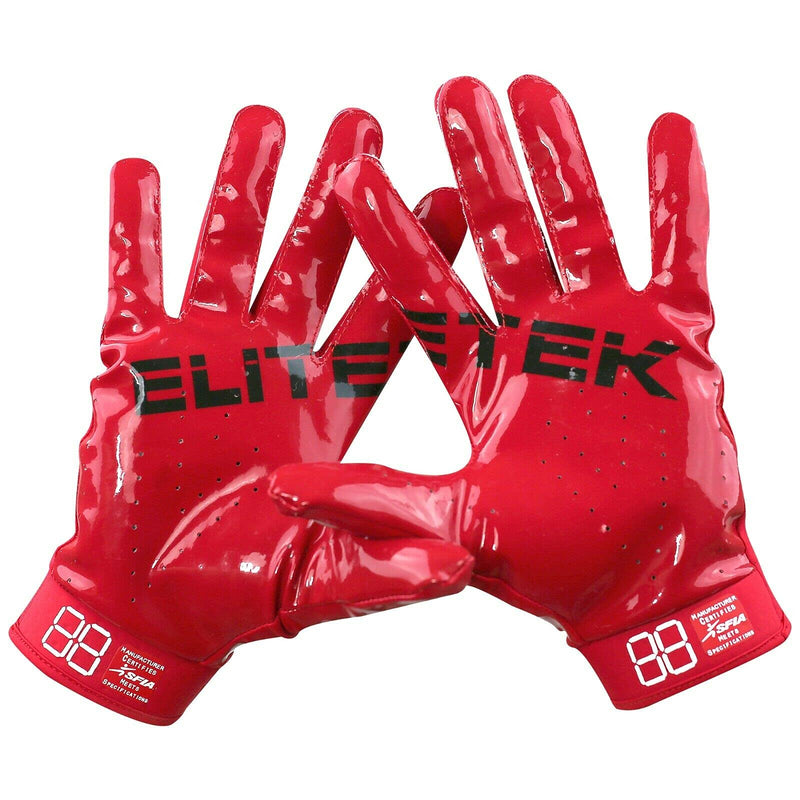 Kids EliteTek RG-14 Super Tight Fitting Football Gloves - Youth Sizes - Easy Slip On Design No Wrist Strap X-Small Fire Red - BeesActive Australia