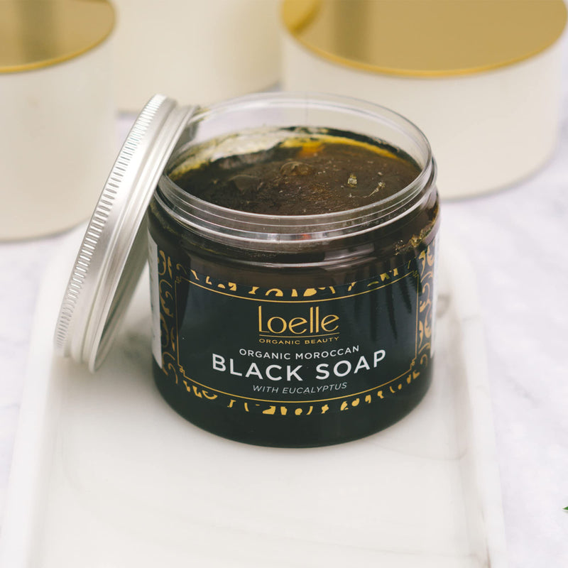 Loelle - 100% Organic Moroccan Black Soap - Made with Natural Ingredients - Black Hammam Exfoliating Body Scrub - Exfoliating Shower Gel (200g) - BeesActive Australia