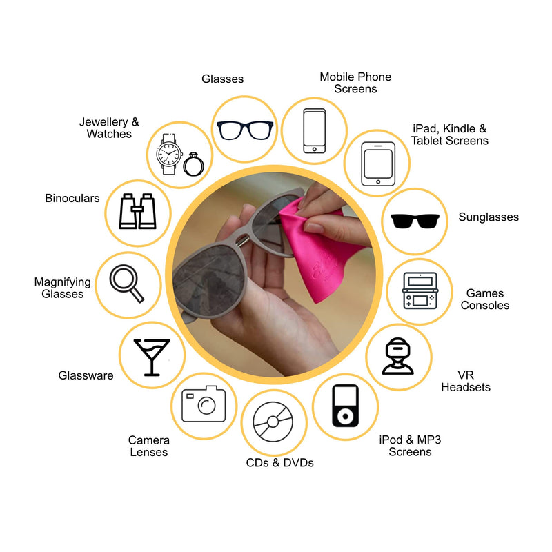 8* Ed Hicks Premium Microfibre Glasses Cleaning Cloths also for Phone Screens, Lenses � Ultra Effective, Chemical Free Cleaning � Super Soft � Reusable � Easy to find Colours � Storage Pouch Medium (12 x 12cm) Multi-Colour (8 Pack) - BeesActive Australia
