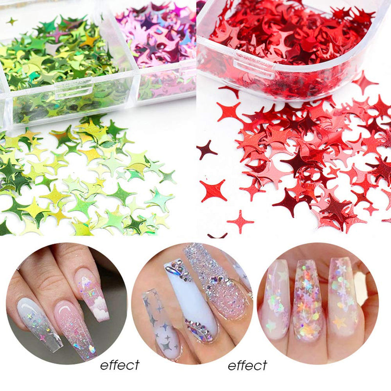 Sparkle Nail Art Glitter Decals Shining Star Nail Art Stickers Sequins Gold Silver Black Nails Spangles Paillette Colorful Nail Flakes Manicure Tips Accessories UV Gel Nail Decorations Kit 12 Grids 1 - BeesActive Australia