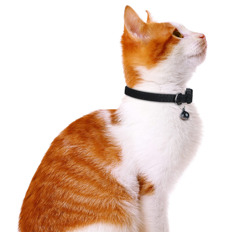 Faleela Soft Microfiber Leather Cat Collar,Breakaway Collar with Bell, Adjustable for Cats and Puppy Girl Boy 7.5"-11" Black - BeesActive Australia