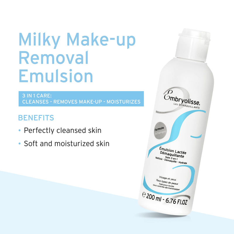 Embryolisse Milky Make-Up Remover Emulsion, 6.76 fl. oz. - Acts as Make-up Remover, Cleanser & Moisturizer for Face - Daily Care for Nourishing Dry & Sensitive Skin - BeesActive Australia