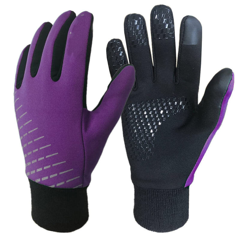 kids Gloves Winter Fleece Boys Girls Cycling Cold Weather Warm Touchscreen Light Weight Purple Large - BeesActive Australia