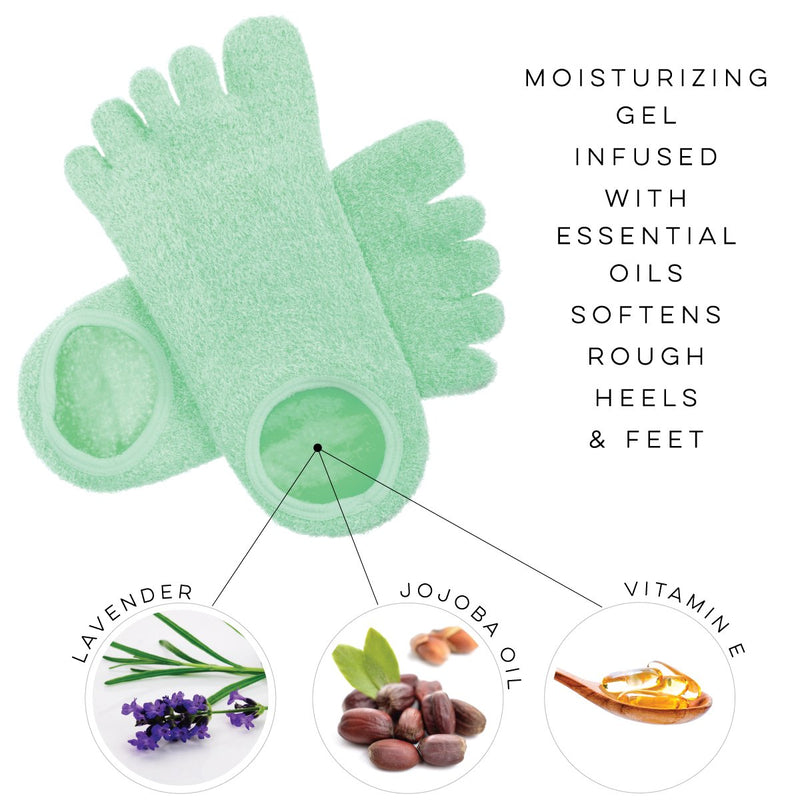 LE EMILIE 5 Toe Moisturizing Gel Socks | Perfect for Healing Dry Cracked Heels and Feet | Infused with an Aromatherapy Blend of Lavender and Jojoba Oil | 1 Pair, Seafoam Green - BeesActive Australia