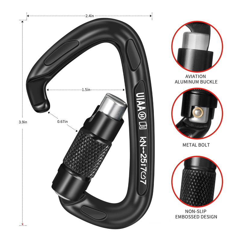 Certified 25KN Auto Locking Climbing Carabiner Clips Obtained UIAA certificationTwist Lock and Heavy Duty Carabiners for Rock Climbing Gear,Camping,Climbing Equipment 4PCS-25KN - BeesActive Australia