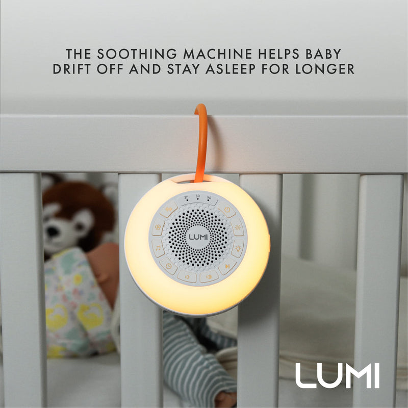 LUMI | Portable White Noise Machine Baby | 26 Sleep Sounds & 7 Colour Baby Night Light | 55 Hours Battery Life | Child Lock | 30, 60, 90 Minute Timer | Sleep Sound Machine Baby | White Noise Sleep Aid - BeesActive Australia