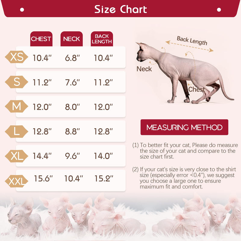 DENTRUN Sphynx Hairless Cats Shirt, Pullover Kitten T-Shirts with Sleeves, Breathable Cat Wear Turtleneck Sweater, Adorable Hairless Cat's Clothes Vest Pajamas Jumpsuit for All Season X-Small Red - BeesActive Australia