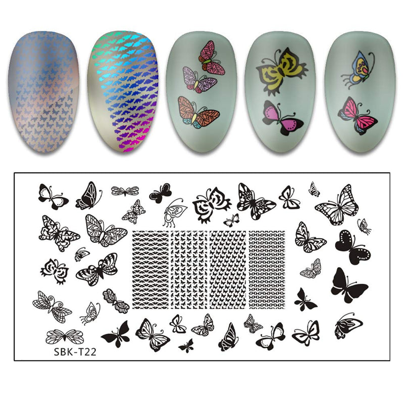 SILPECWEE 6Pcs Nail Stamping Plates Set Butterfly Flower Winter Nail Art Stamp Templates Manicure Salon&DIY Tools NO2 - BeesActive Australia