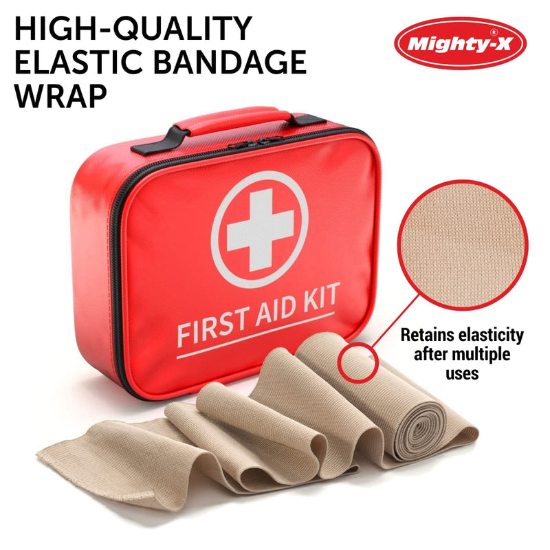 Premium Compression Bandage - Pack of 4 - (2 x 7.5cm + 2 x 10cm) - Durable Elastic Bandage Wrap + 12 Extra Clips - Stretches up to 4.6m 4 Piece Set - BeesActive Australia