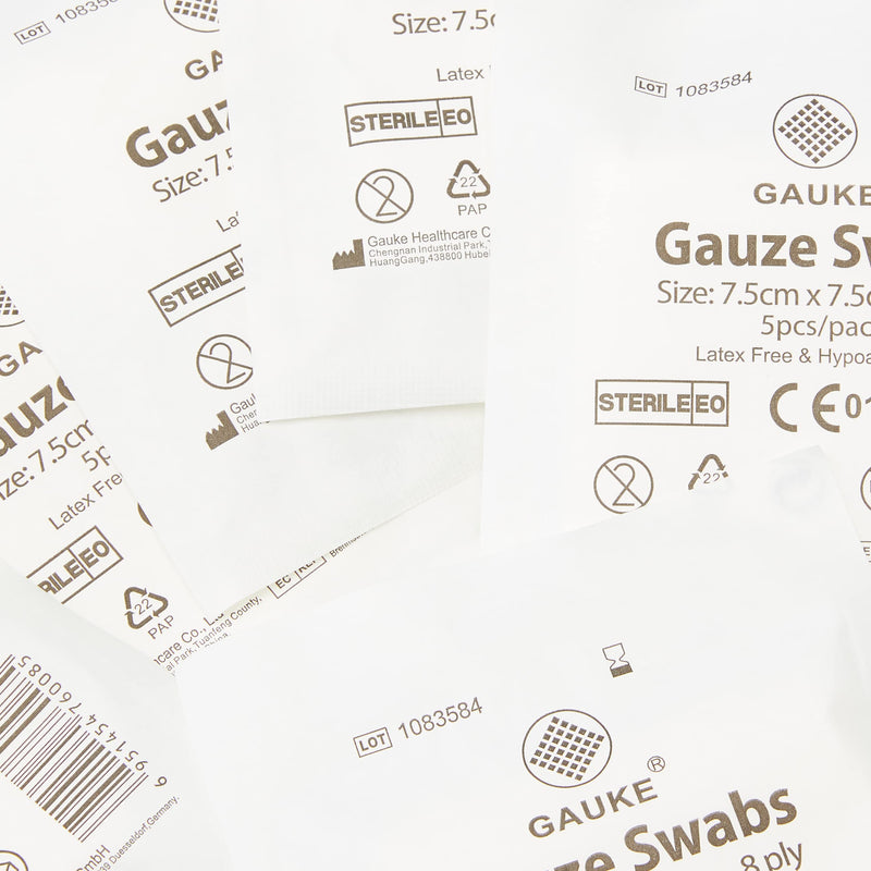 Rennington 4143A MOQ 600 Sterile First Aid Cotton Gauze Swabs, 8-Ply, 75 mm x 75 mm (Pack of 100) - BeesActive Australia