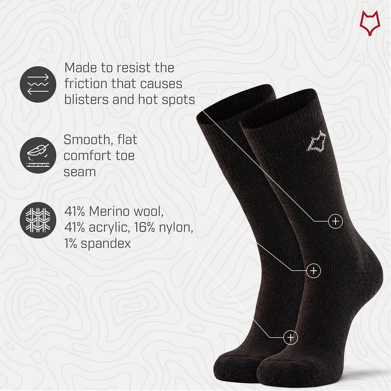 Fox River Wick Dry Tramper Merino Wool Crew Socks Medium Weight Men’s Hiking Sock with Moisture Wicking Fabric Large Black - BeesActive Australia