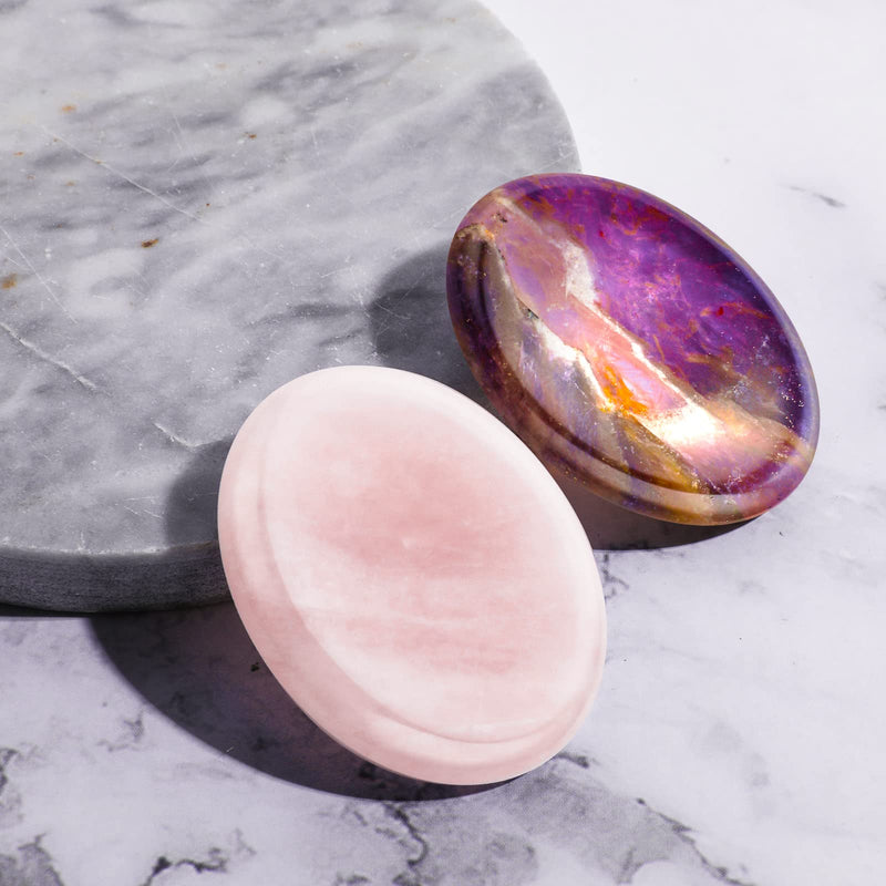 2 Pcs Thumb Worry Stones for Anxiety Chakra Stones Pink Crystal Amethyst Healing Crystal Chakra Meditation Gift - BeesActive Australia