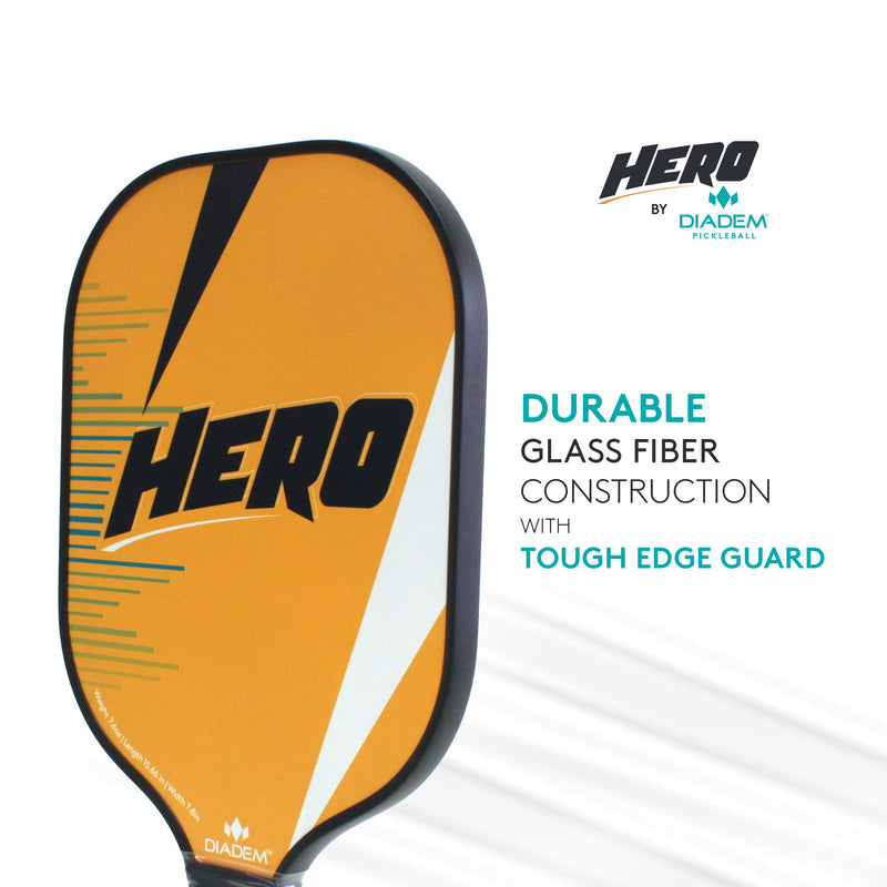 Diadem Hero Lightweight Composite Pickleball Paddle, Honeycomb Core, Fiblerglass Face Orange - BeesActive Australia