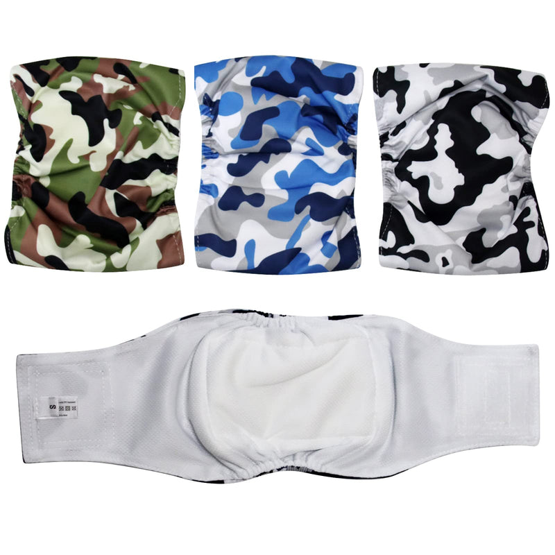 JoyDaog Jean Belly Bands for Small Dog Diapers Male Reusable Puppy Wrap(Pack of 3) L(16"-20"Waist) 3 Camo Colors - BeesActive Australia