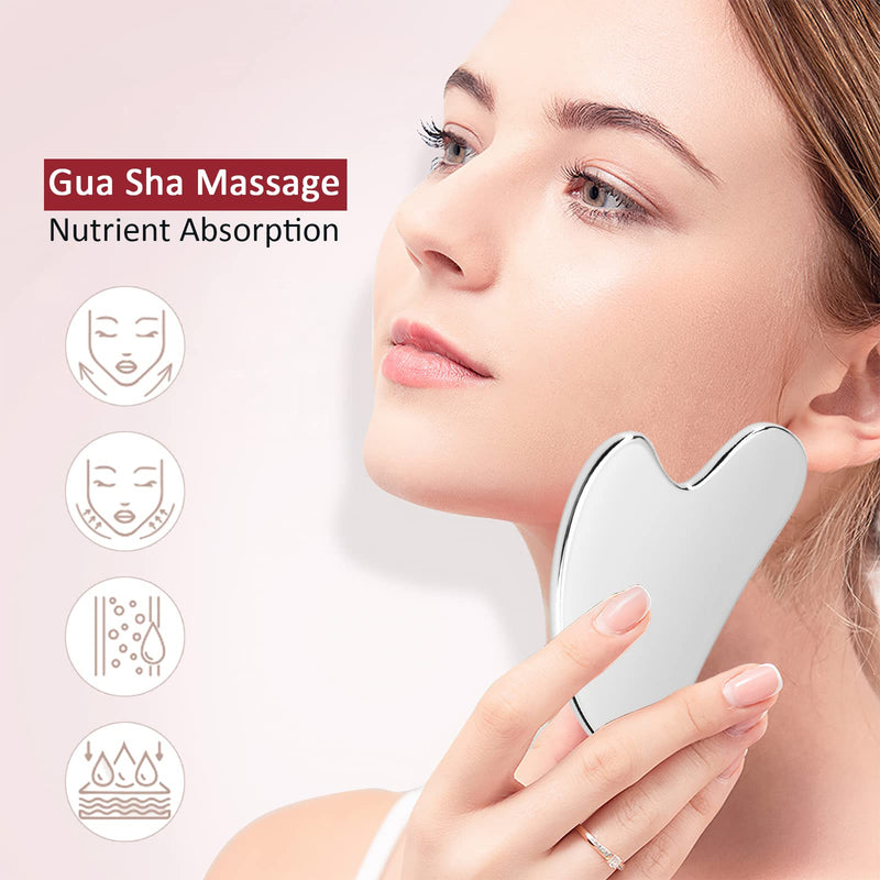 Gua Sha Facial Tool, Stainless Steel Guasha Scraping Massage Tool, Metal Lymphatic Drainage Massage Scraper for Face, Eyes, Neck, Body - BeesActive Australia