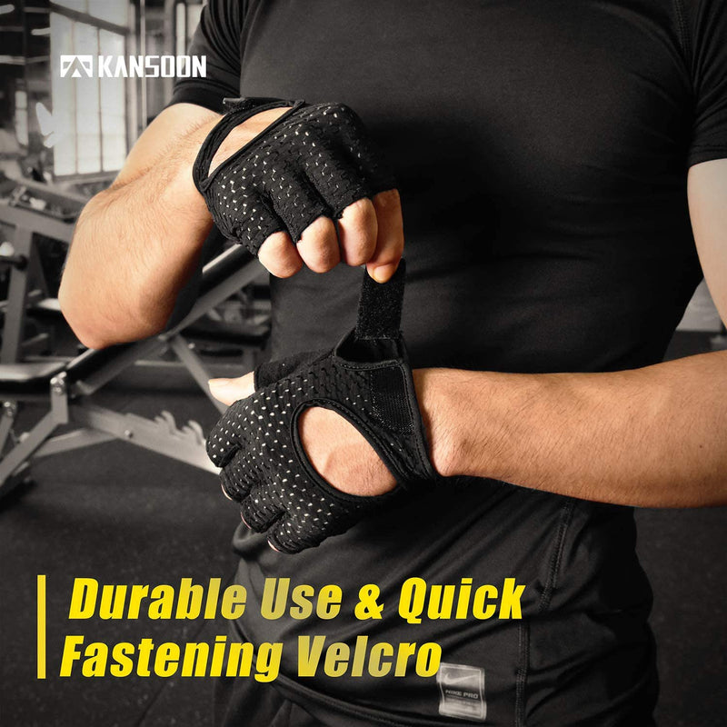 Breathable Workout Gloves, Knuckle Weight Lifting Fingerless Gym Exercise Gloves with Curved Open Back, for Powerlifting, Crossfit, Women and Men Black Small - BeesActive Australia