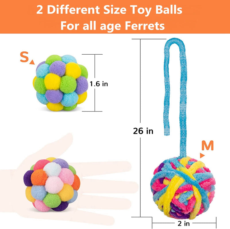 HAICHEN TEC 6 Pack Ferret Toys Ball Set - Woolen Yarn Ferret Balls with Built-in Bell Soft Colorful Pompom Balls Interactive Sound Toy Exercise Scratch Play Chew Toys for Indoor Pet Ferret Cat Kitten - BeesActive Australia