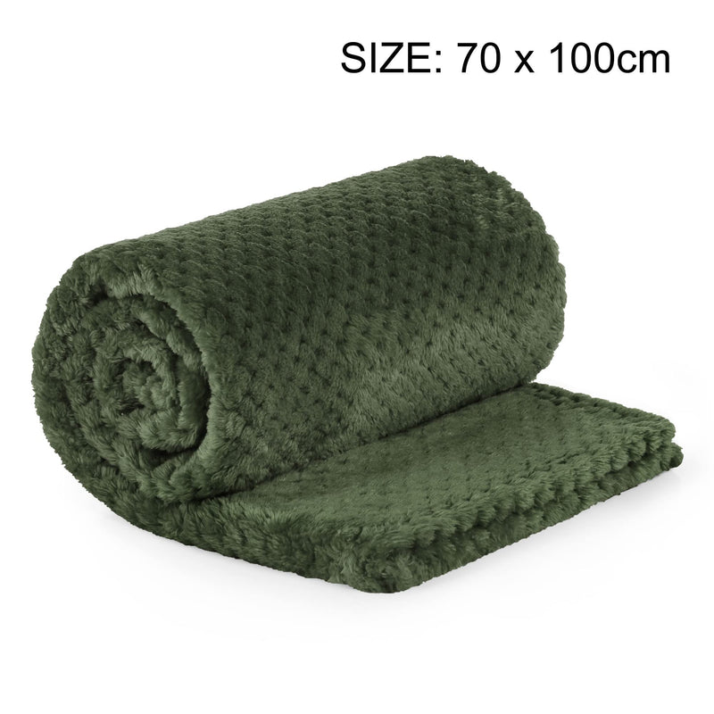 uxcell Flannel Fleece Bed Blankets, Soft Warm Microfiber Blanket, Mesh Fuzzy Plush 330GSM Lightweight Decorative Solid Blankets for Bed Pet (30"x40") Army Green 30"x40" - BeesActive Australia