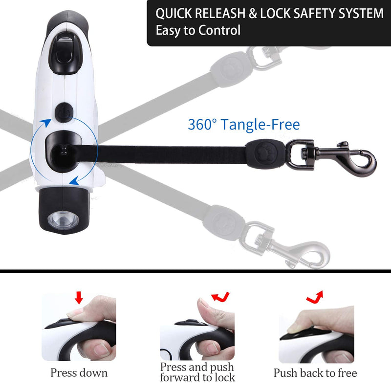 Retractable Dog Leash with Bright LED Flashlight, 16 ft Dog Safety Walking Leashes for Small Medium Large Dogs up to 110 lbs,Tangle Free, Anti-Slip Comfort Grip Large- 16 ft up to 110 lbs White - BeesActive Australia