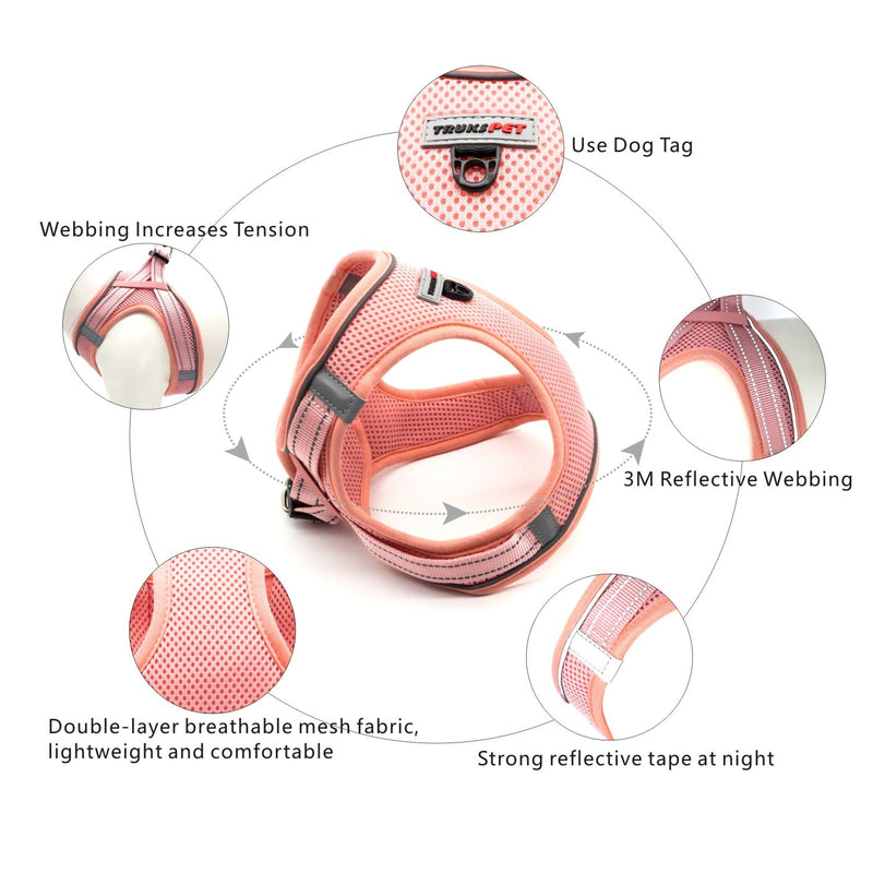 TRUKSPET Dog Harness and Leash Set,Step in no Pull Dog Harness Adjustable Reflective Padded Mesh Fabric Dog Vest for Extra-Small/Small Medium Dogs and Cats M:(Neck:12''-13.5'',Chest:6''-18') Pink - BeesActive Australia