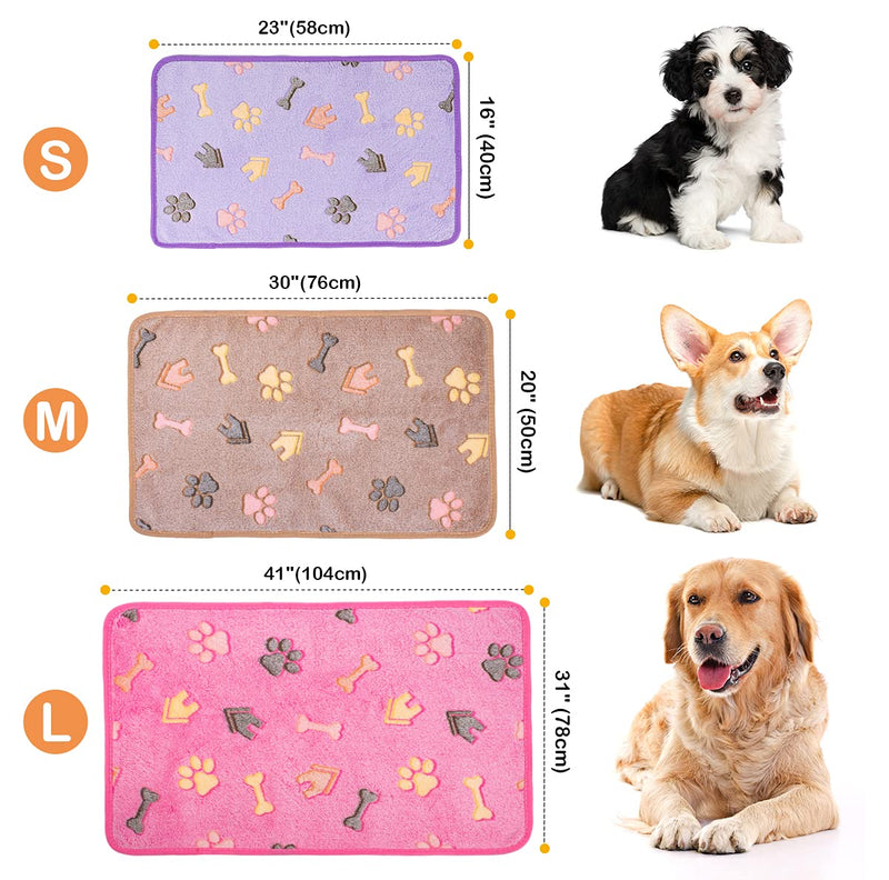 Flying Paws Dog Blankets, Machine Wash Soft Fluffy Fleece Fabric, Kitten Supplies Cute Bone Paw Print (3 Colors), Puppy Blanket for Small Dogs Warm Bed Sleep Mat Medium(30*20") Pink/Brown/Purple - BeesActive Australia