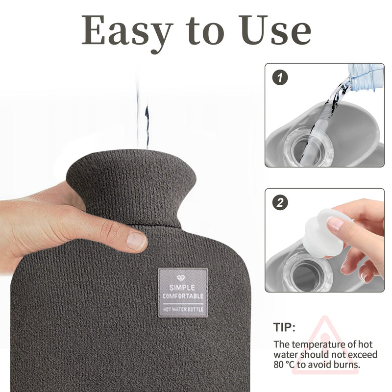 Large Hot Water Bottle with Knitted Cover, 2L Large Capacity Hot Water Bag with Removable and Washable Soft Cover for Pain Relief, Neck and Shoulders, Great Gift for Women, Men, Kids (2L-Dark Grey) 2L-Dark Grey - BeesActive Australia
