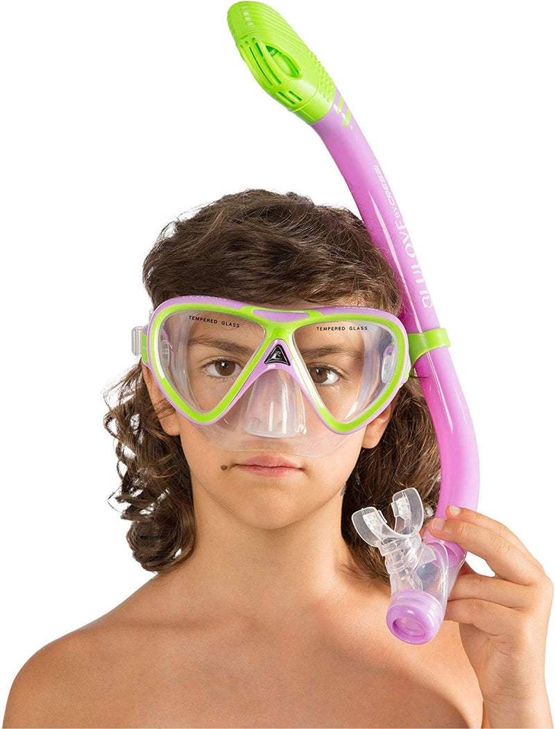 [AUSTRALIA] - Cressi Snorkeling Silicone Set (mask & Dry Snorkel) for Kids Aged 7 to 15 Year Old | Pegaso & Iguana Dry: Designed in Italy Blue/White 