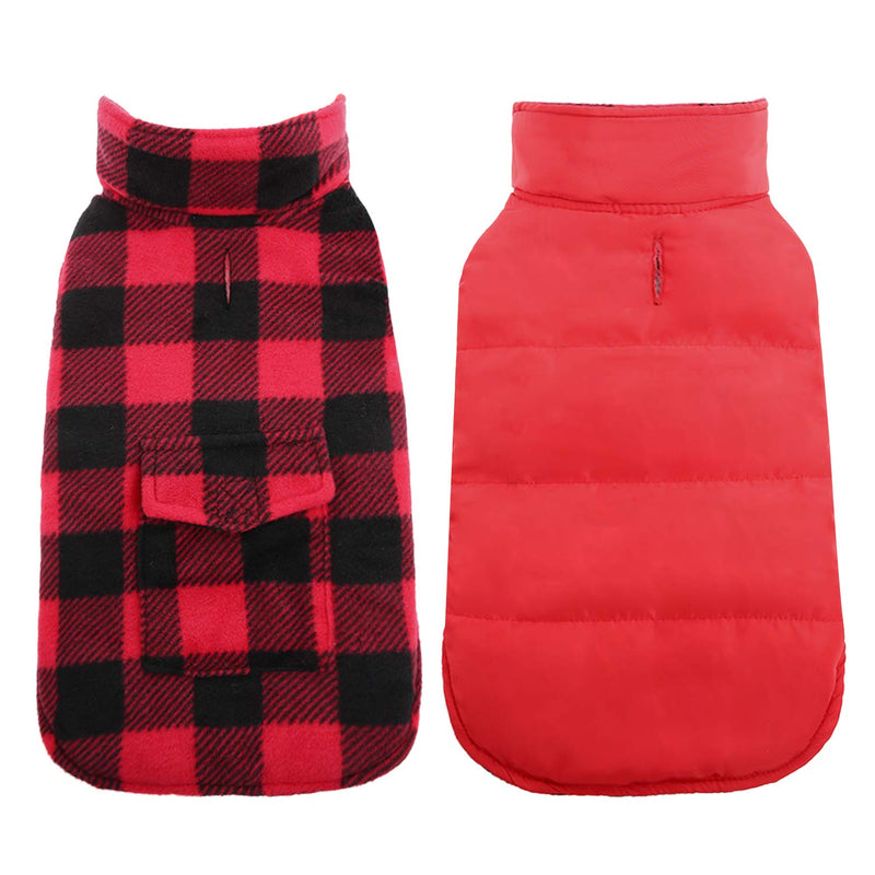 Kuoser British Style Plaid Dog Winter Coat, Windproof Cozy Cold Weather Dog Coat Dog Apparel Dog Jacket Dog Vest for Small Medium and Large Dogs with Pocket & Leash Hook XS-3XL X-Large (Chest Girth: 24.4-29.9'') Red - BeesActive Australia