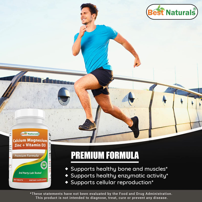 Best Naturals Calcium Magnesium Zinc with Vitamin D3, 300 Tablets - Calcium 1000 mg, Magnesium 400 mg, Zinc 25 mg & D3 600 IU per Serving (3 Tablets) - BeesActive Australia