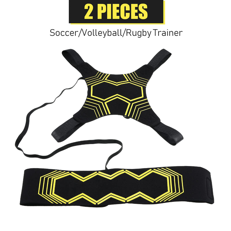2 Pieces Soccer Trainer Soccer Training Equipment Aid Adjustable Football Training Belt Solo Soccer Trainer for Kids Adults for Volleyball Control Skills Juggling Kicking Practice Yellow - BeesActive Australia