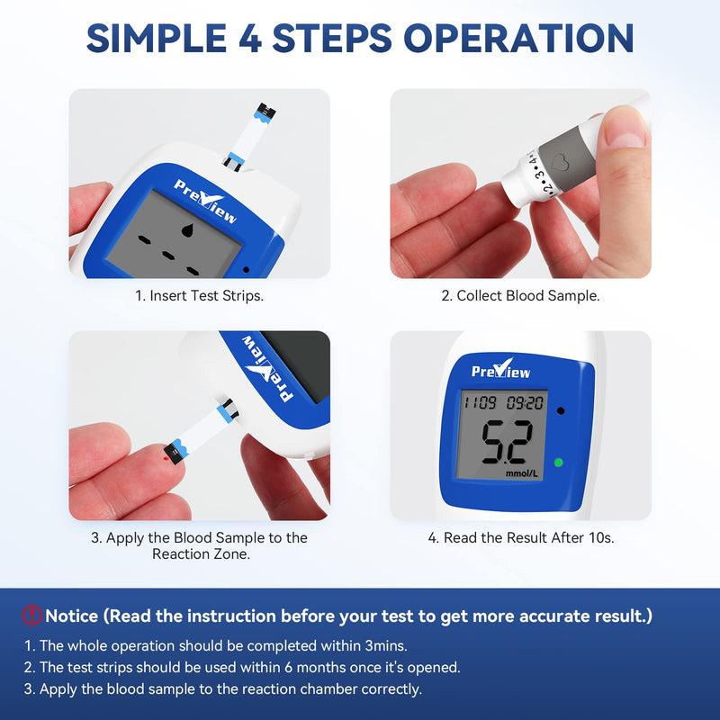 Blood Sugar Monitor Diabetes Testing Kit Blood Glucose Monitors with 50 Test Strips, 50 Lancets, Lancing Device - BeesActive Australia