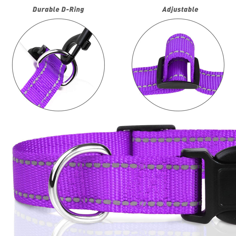 TagME Reflective Nylon Dog Collars, Adjustable Classic Dog Collar with Quick Release Buckle for Puppy /Extra Small/ Small /Medium /Large Dogs Small (Pack of 1) Purple - BeesActive Australia