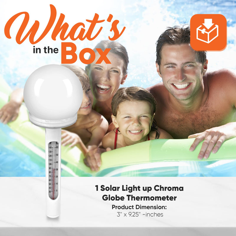 Floating Pool Thermometer w/LED Light - Solar Auto Light-Up Chroma Globe Water Temperature Easy Read Thermometer - for Indoor & Outdoor Swimming Pools, Spa, Hot Tub, Aquarium, Fish Pond - BeesActive Australia