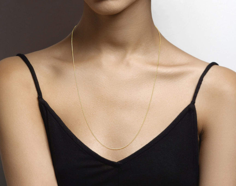 Miabella Solid 18K Gold Over 925 Sterling Silver Italian 1mm Box Chain Necklace for Women Men, Made in Italy Length 26 Inches - BeesActive Australia