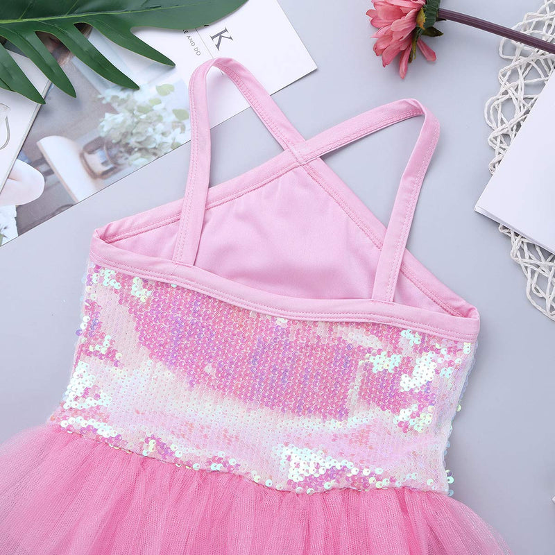 [AUSTRALIA] - TiaoBug Girls Shiny Strap Sleeveless Leotard for Kids Dance Ballet Tutu Dress Princess Ballerina Fancy Party Dress up Costume Pink 8 / 10 