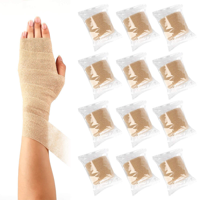 12 Pack Self Adherent Cohesive Wrap Bandages 2 Inches X 5 Yards,First Aid Tape, Elastic Self Adhesive Tape, Athletic, Sports wrap Tape, Bandage Wrap for Sports, Wrist, Skin Colour Athletic Tape 12 Count (Pack of 1) - BeesActive Australia