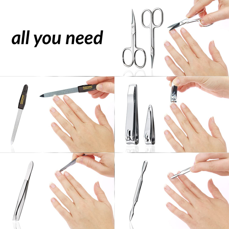 marQus Manicure Set Solingen Made in Germany - 7 piece stainless steel exclusive finger & toe nail clippers set in real leather case, made in Solingen Germany* (except for clippers) Red - BeesActive Australia