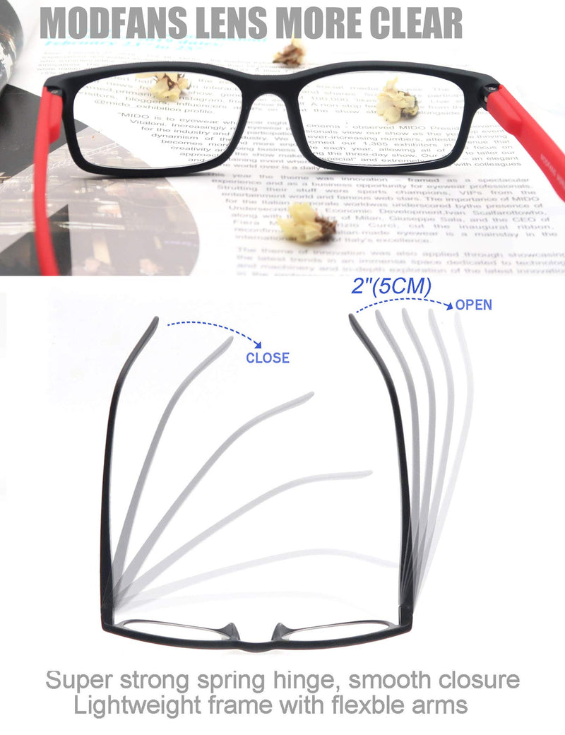 MODFANS Reading Glasses 1.25 Men Women 3 Pack,Rectangular Clear Lens Comfort Spring Hinge Eyeglasses,Stylish Lightweight Plastic Readers with Pouch Black-Blue-Red +1.25 Black-red-blue - BeesActive Australia