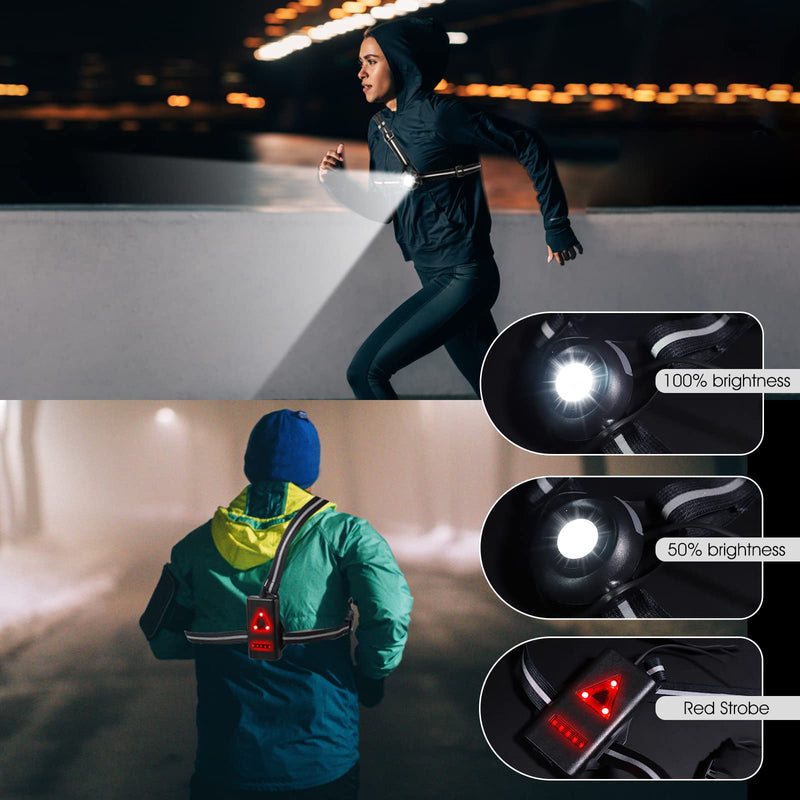 West Biking Night Running Lights, USB Rechargeable Chest Light with 90° Adjustable Beam Angle, 500 Lumens Waterproof Ultra Bright SafetyLamp with Reflective Straps for Runner black - BeesActive Australia