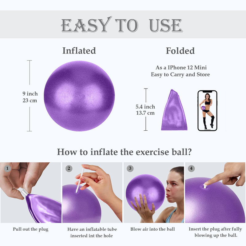 Small Pilates Ball, Therapy Ball, Mini Workout Ball, Core Ball, 9 Inch Small Exercise Ball, Mini Bender Ball, Pilates, Yoga, Workout, Bender, Core Training and Physical Therapy, Improves Balance 1Purple Ball - BeesActive Australia