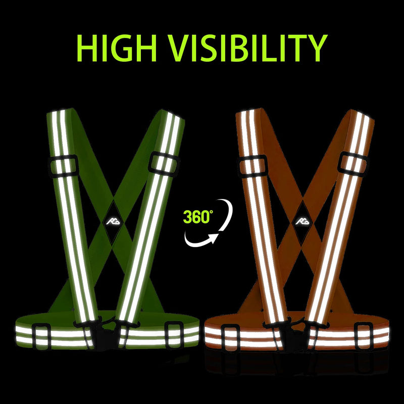 Oliumt Reflective Vest Running Gear 2 Pack,Reflective Running Vests Belt, Safety Running Vest for Night Running,Cycling Green Orange - BeesActive Australia