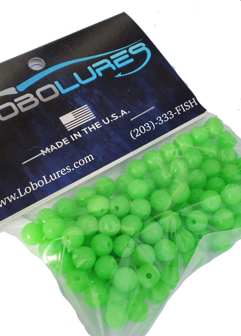 [AUSTRALIA] - Lobo Lures 100 Pack 8mm Lumo Glow in The Dark Round Lure Rigging Beads up to 400lb Leader Trolling Lures & Hook Rigs 