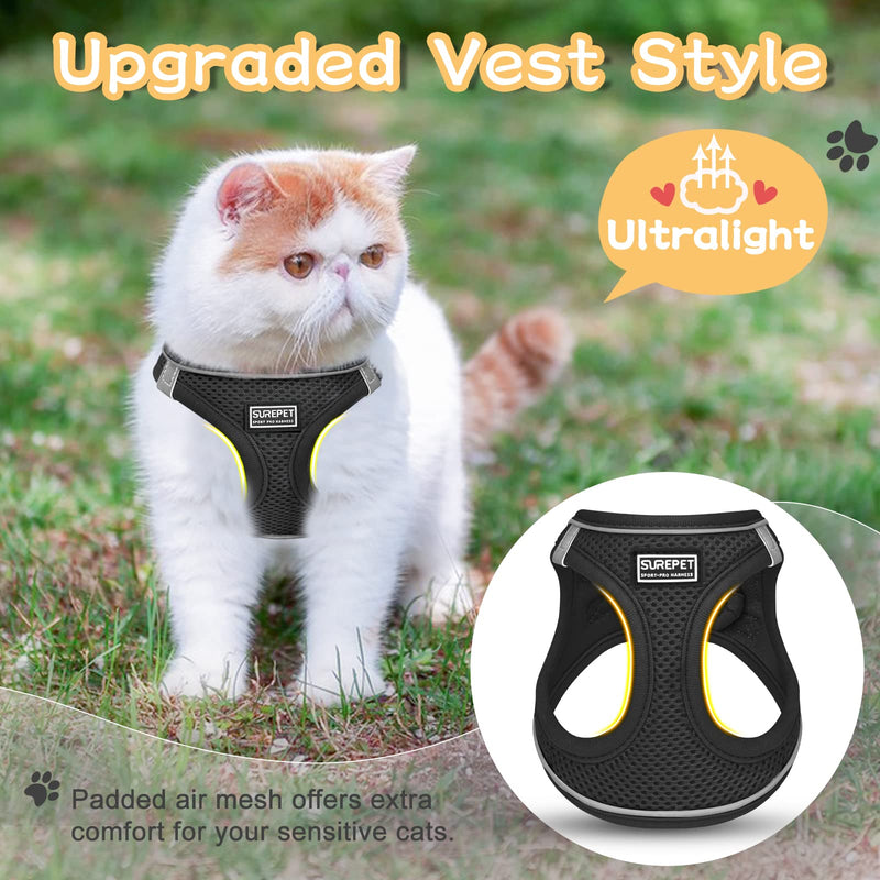 SALFSE Cat Harness and Leash Escape Proof,Adjustable Soft Mesh Kitten Vest Harness for Walking Reflective Pet Harness for Cat Small Dogs Puppy XS Black - BeesActive Australia