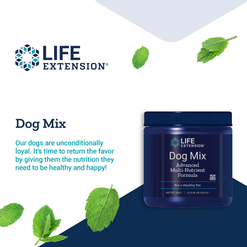 Life Extension Dog Mix - Daily Nutrition Care Supplement Powder for Your Canine Pet - Advanced Formula with Vitamins, Probiotics & Essential Fatty Acids - Gluten-Free, Non-GMO – 100 g, 60 Servings - BeesActive Australia