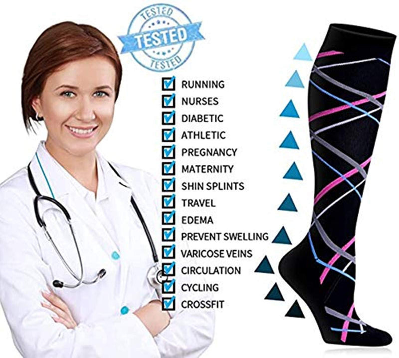 Cheeroyal 2-Pairs Compression Socks 20-30mmHg for Men Women Recovery Nurse Running Maternity Pregnancy Flight Travel Medical Sport 11+23 - BeesActive Australia