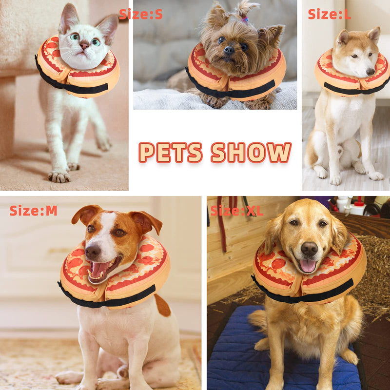 Inflatable Dog Cone Collar-Soft Protective Collar for Dogs and Cats Recovery Pet Cone,E-Collar Dog Neck Pizza Dog Cone After Surgery Pizza Pattern - L - BeesActive Australia