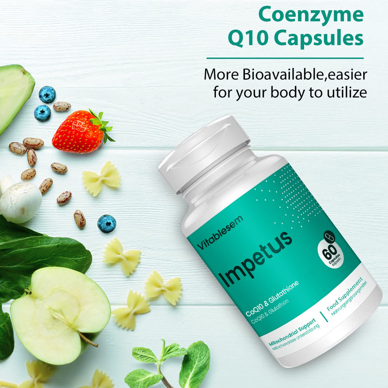 CoQ10 Complex 520mg - 60 Vegan Capsules of High Absorption Co Enzyme Q10 - with Pure Reduced Glutathione - 100% Fermented Ubiquinone - Enhanced Stability CoEnzyme Q10 Supplement 60 Count (Pack of 1) - BeesActive Australia