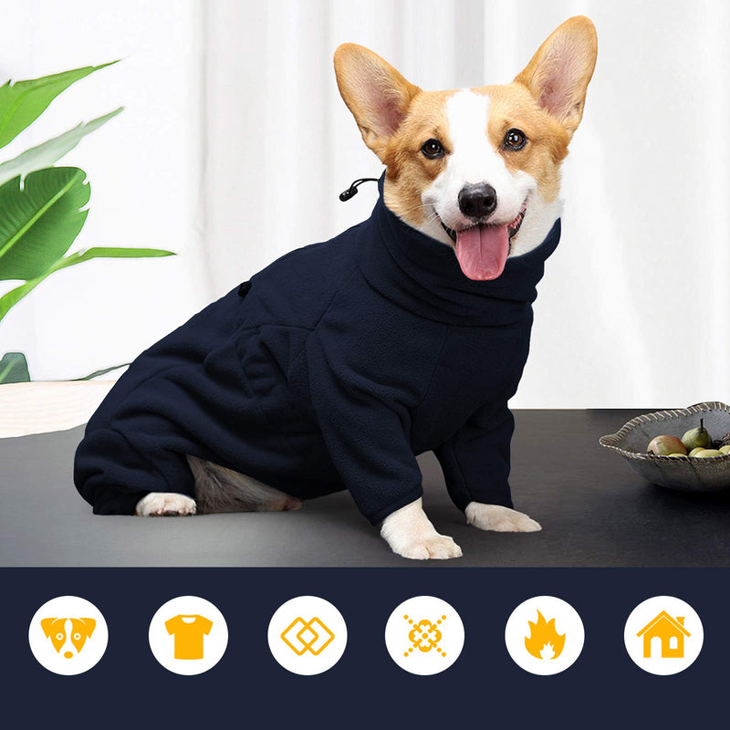 ROZKITCH Dog Winter Coat Soft Fleece Pullover Pajamas, Pet Windproof Warm Cold Weather Jacket Vest Cozy Onesie Jumpsuit Apparel Outfit Clothes for Small, Medium, Large Dogs Walking Hiking Travel Sleep S:Chest Girth-21.2in Dark Blue - BeesActive Australia