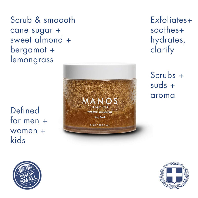 Bergamot Lemongrass Body Sugar Scrub for Women Exfoliation – Exfoliating & Moisturizing Face Scrub, Body Scrub, Foot Scrub by Manos Soap Co. – 8.00 oz Bergamot Lemongrass - BeesActive Australia