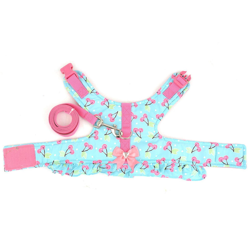 SMALLLEE_LUCKY_STORE Bow Flower Striped Print Cat Small Dog Harness Dress with Leash for Girls Adjustable No Pull Escape Proof Soft Walking Jacket Waterproof Puppies Kitten Harness Vest Outdoor M(chest 16.5-17.5 Inch) blue cherry - BeesActive Australia